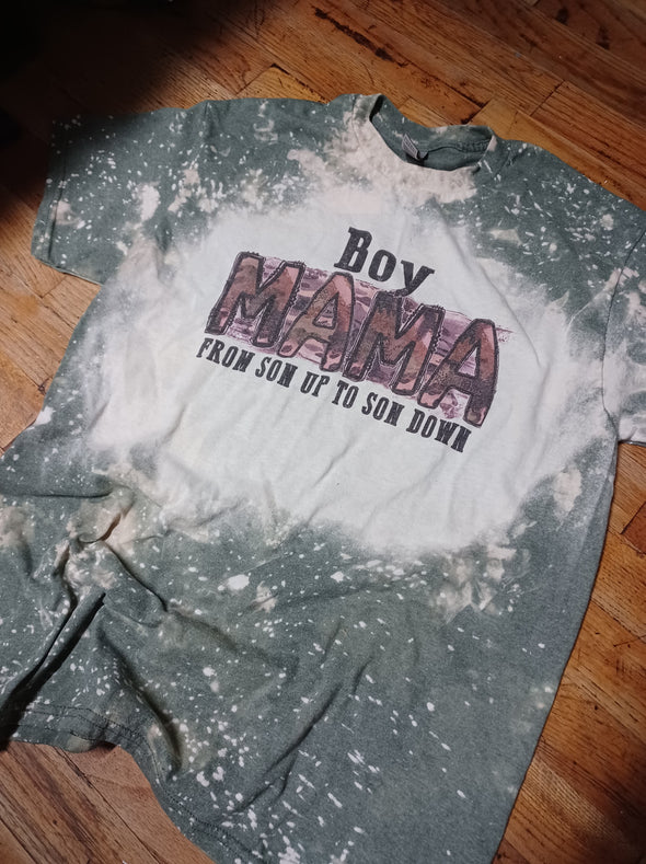 Boy mom - Son up to son down bleach t-shirt